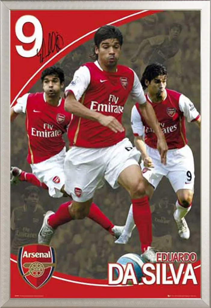 Cadre Photo Football Arsenal Eduardo et Affiche Maxi Shinsuke Argenté