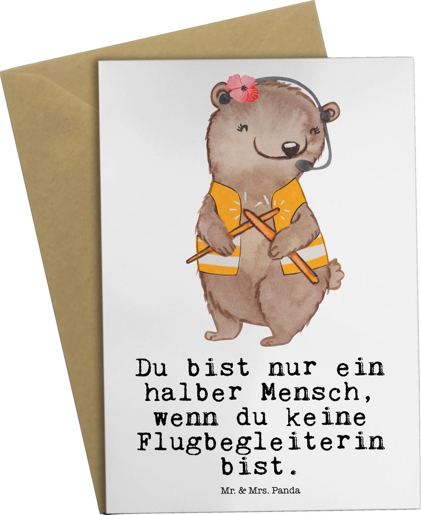 Mr. & Mrs. Panda Grußkarte Flugbegleiterin Herz - Weiß - Geschenk, Stewardess, osterkarten, Beruf, Lustig, dankeskarten, hochzeitskarten, weihnac...