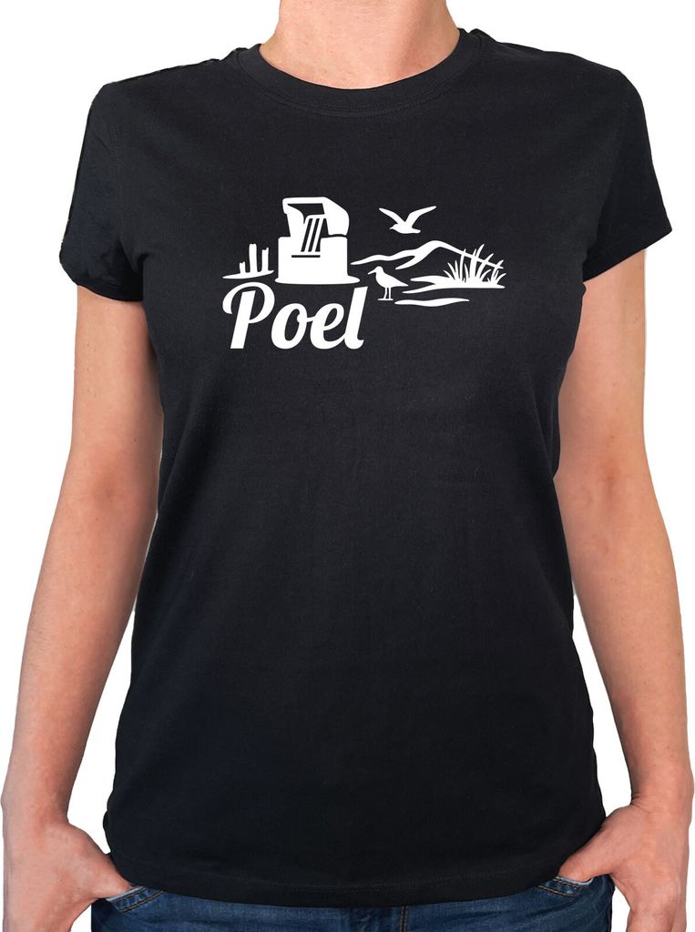 Huuraa Damen T-Shirt Poel Strandmotiv S Black Bio Baumwolle Fairtrade Damenshirt Geschenkidee