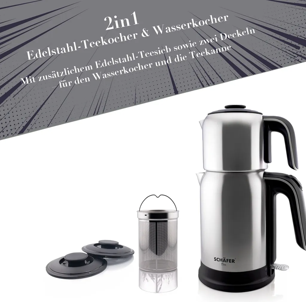 Bouilloire inox 1,7 litre avec théière 1L 2200W Argent double usage - 7