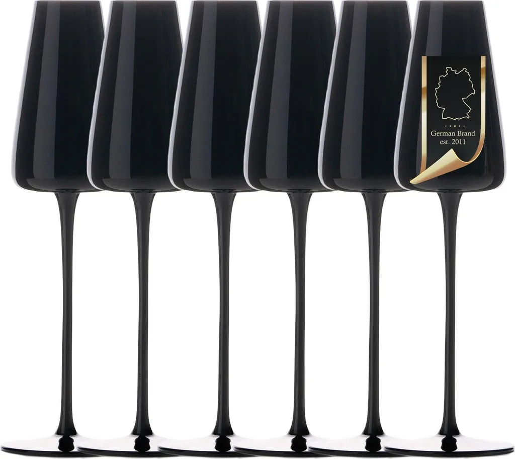 Intirilife 6x calice da champagne dal design moderno in nero - capacità 220 ml - bicchiere da prosecco champagne lavabile in lavastoviglie vetro di cristallo antiurto