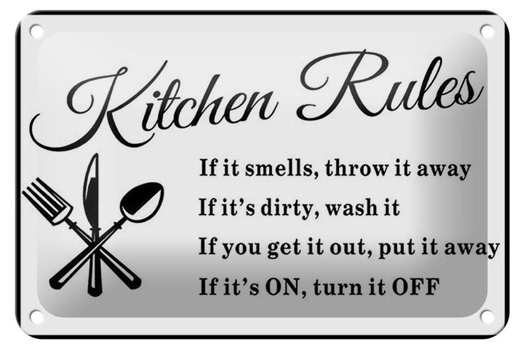 Blechschild Spruch 18x12cm Kitchen Rules Küche Regeln