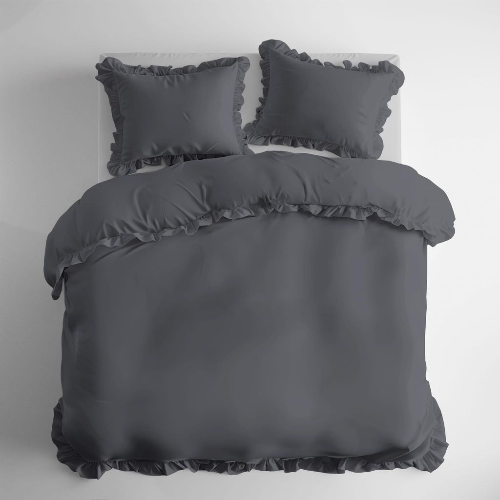 Baumwollbettwäsche mit Rüschen 160x200 3-teilig Dunkelgrau Produktbild 