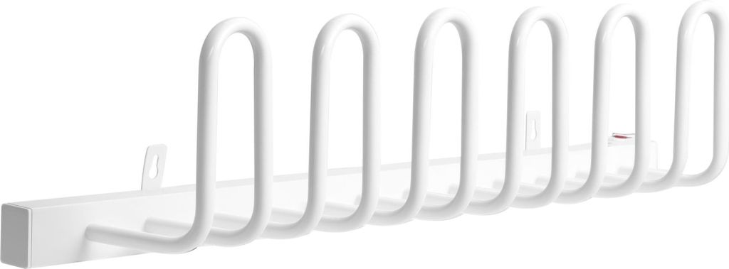 A white metal shoe dryer rack mounted on a white background.