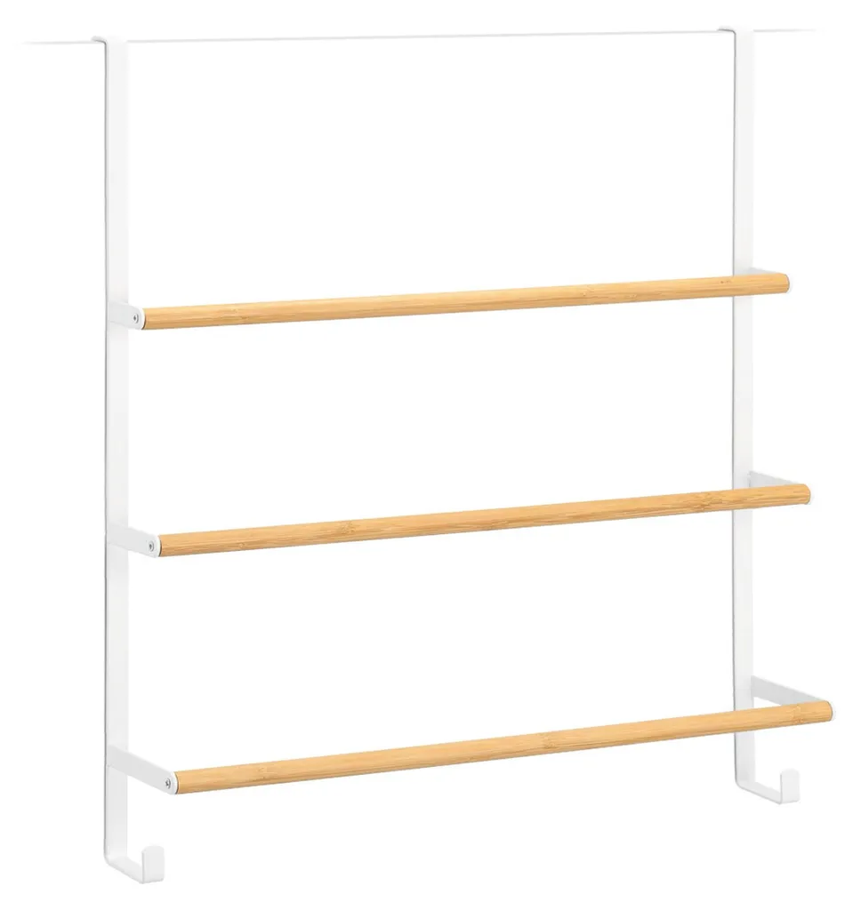 Support serviettes porte salle de bain blanc et bambou pour gain de place