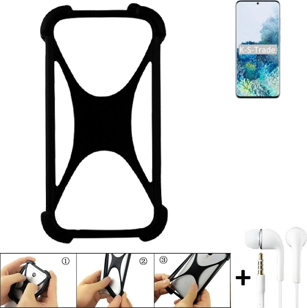 K-S-Trade Handy-Hülle + headphones kompatibel mit Samsung Galaxy S20+ 5G Exynos Schutz-Hülle Bumper Silikon Cover Case Silikoncase Silikonbumper TPU