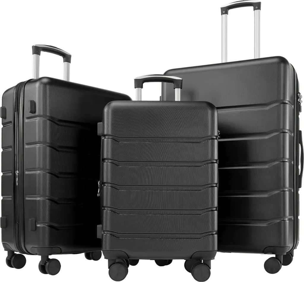 Set de Valises Trolley Rigides avec Roulettes Pivotantes en Noir