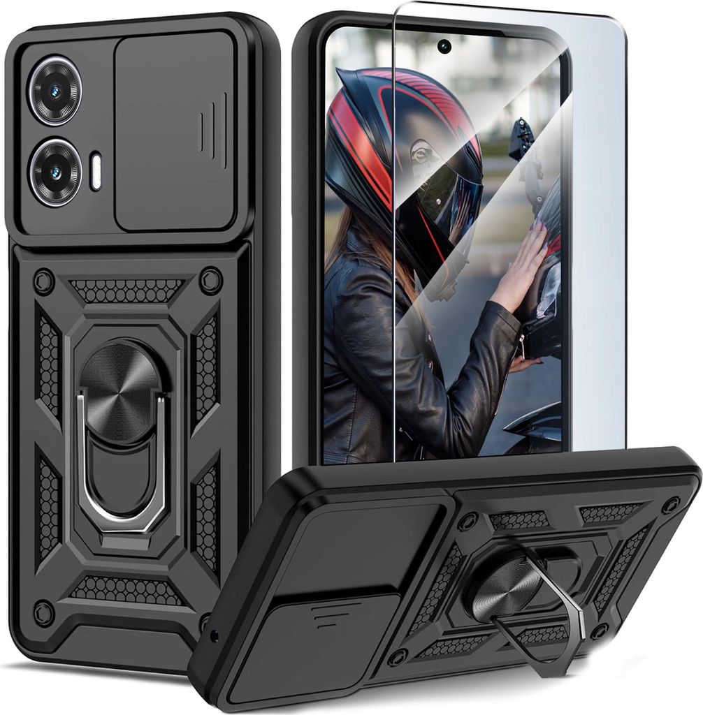 Etui für Motorola Moto G35 5G PANCERNE SLIDE RING CASE + GLAS 9H