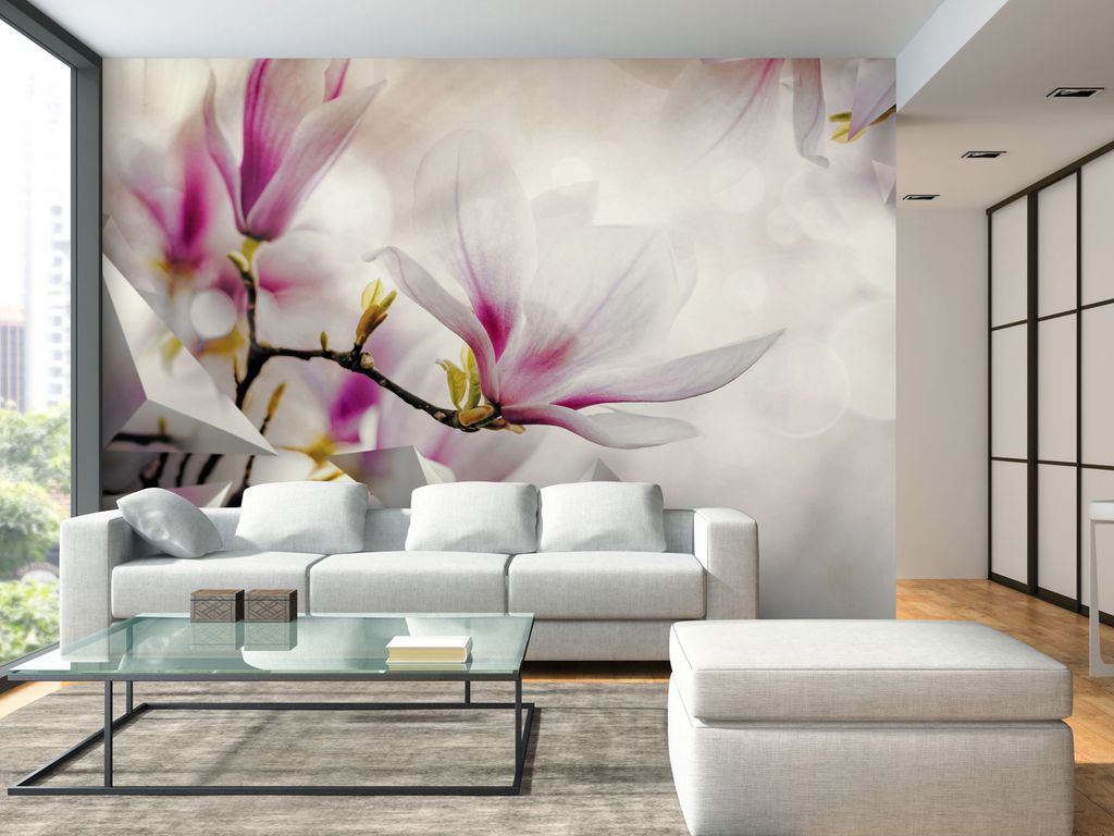 Vlies Fototapete Abstrakt 400x280 cm Tapeten Wandtapete XXL Blumen Magnolien rosa weiß 3D b-C-0572-a-d
