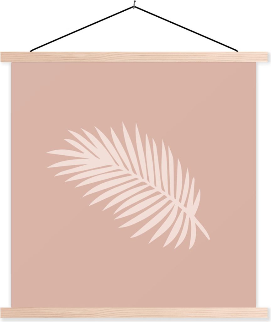 MuchoWow Textilposter Sommer - Palmenblatt - Pastell 120x120 cm mit holzfarbenen Rahmen - Textil-Poster