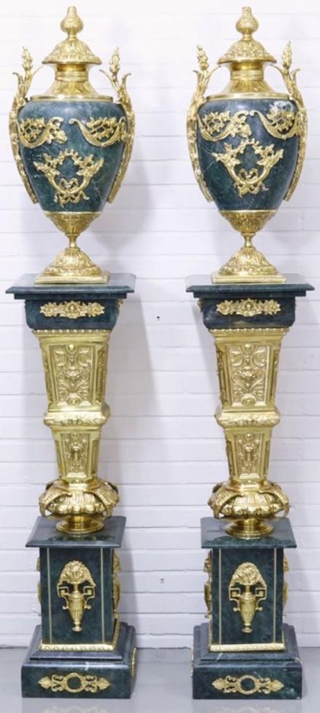 Casa Padrino Barock Vasen mit Marmor Säulen Set Blau / Gold Produktbild 