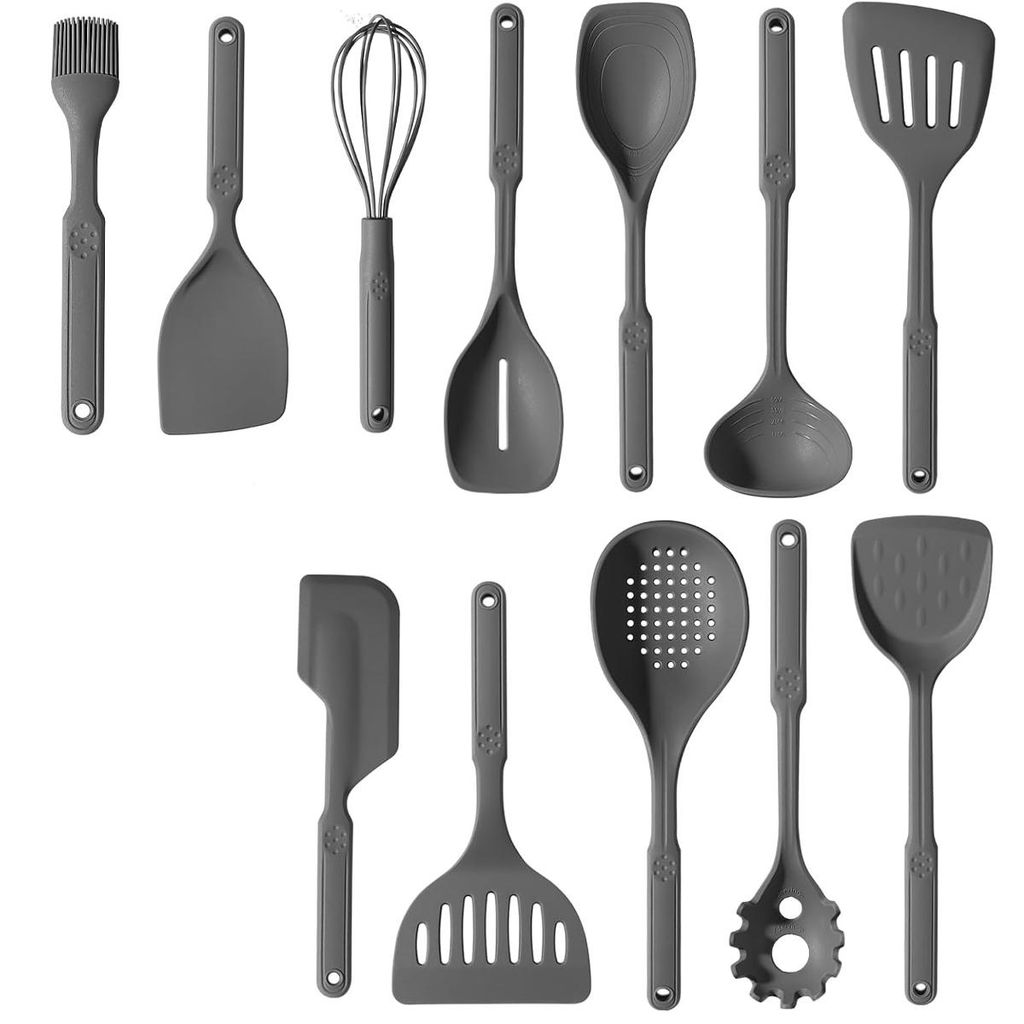 12-teiliges Silikon Küchenutensilien Set,Hitzebeständige Antihaft-Kochutensilien aus Silikon, Pfannenwender, Suppenkelle, Schneebesen, Schöpflö...