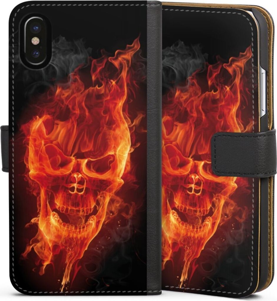 DeinDesign Klapphülle für Apple iPhone X Handytasche Lederhülle Tasche Feuer Schädel Totenkopf