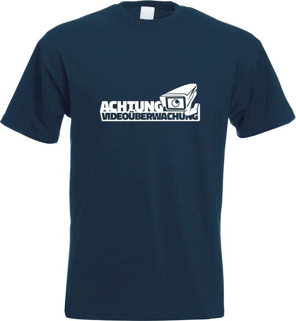 Kiwistar - T-Shirt - Navy - Achtung Videoüberwachung - Kamera Motiv Bedruckt Funshirt Design Print - mit Motiv Bedruckt - Funshirt Design - Sport ...