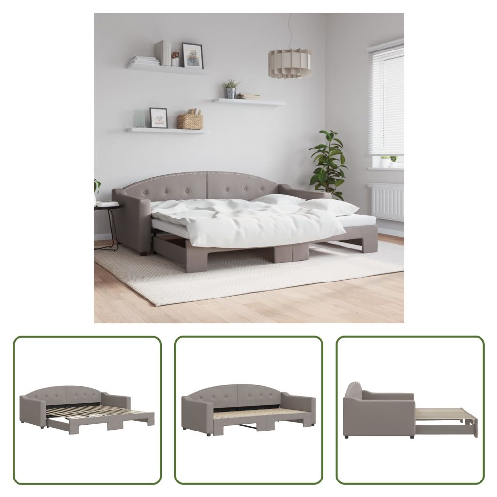 The Living Store Tagesbett Ausziehbar Taupe 90x200 cm Stoff