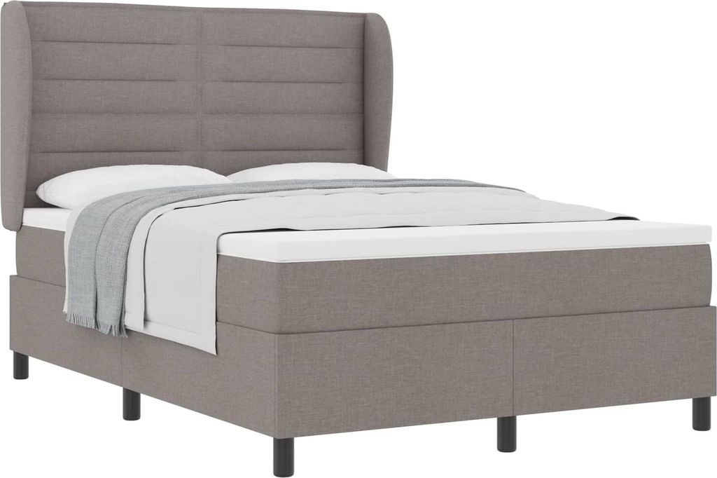 vidaXL Boxspringbett mit Matratze Taupe 140 x 200 cm Stoff