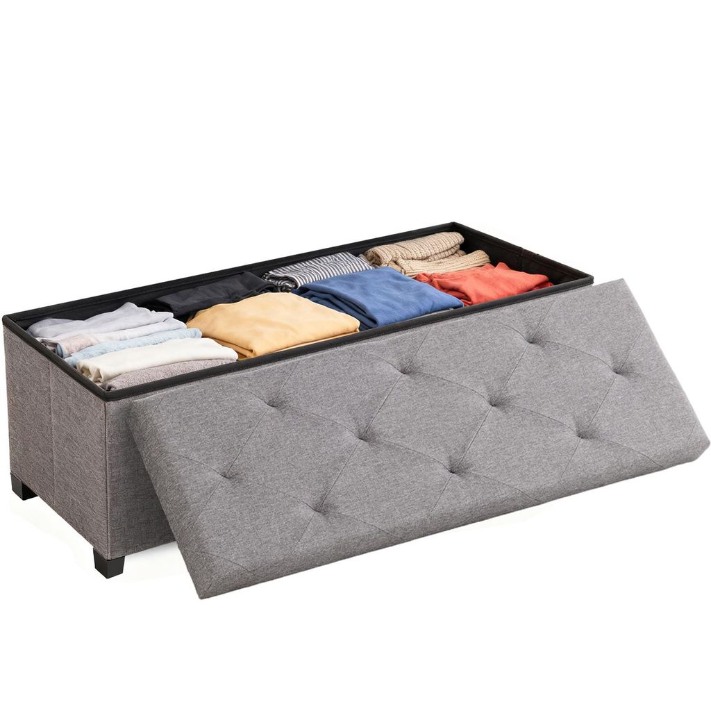 110 x 38 cm Truhenbank mit Stauraum, Sitzhocker mit Stauraum, bis 150 kg Belastbar, Fusshocker für Wohnzimmer Schlafzimmer Schlafsaal, Grau