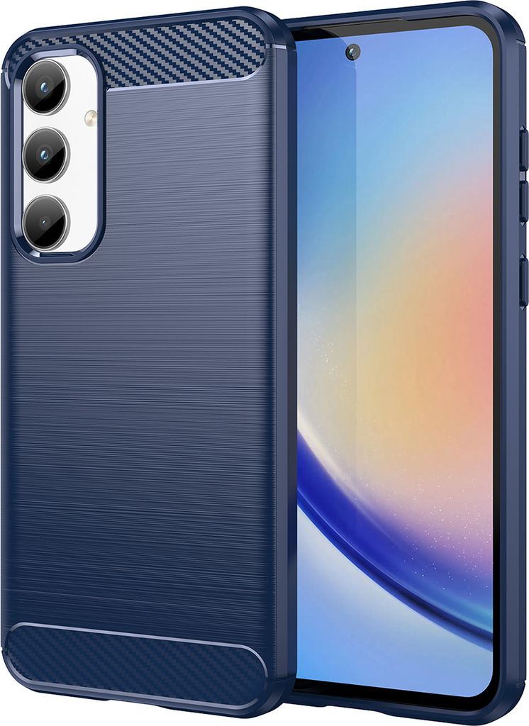 Hülle für Samsung Galaxy A35 Carbon-Faser Weich TPU Silikon Stoßfest Handyhülle Blau