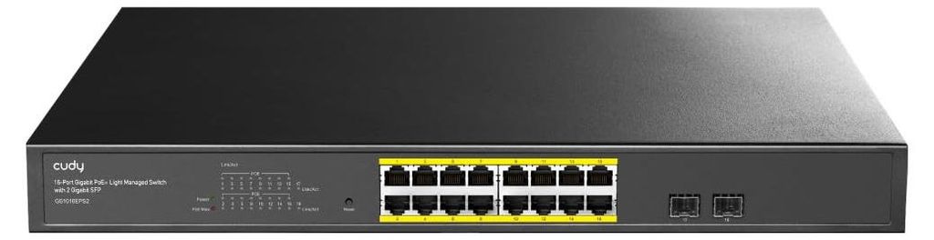 Cudy Gigabit PoE+ Switch GS1016EPS2 16 Ports 200W 2x SFP 1.25G L2-Management 19" Rack