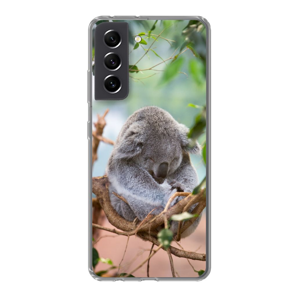 MuchoWow Handyhülle Schutzhülle Hülle für Samsung Galaxy S21 FE Koala - Äste - Schlaf - Kinder - Jungen - Mädchen Silikon Softcase Handy H...