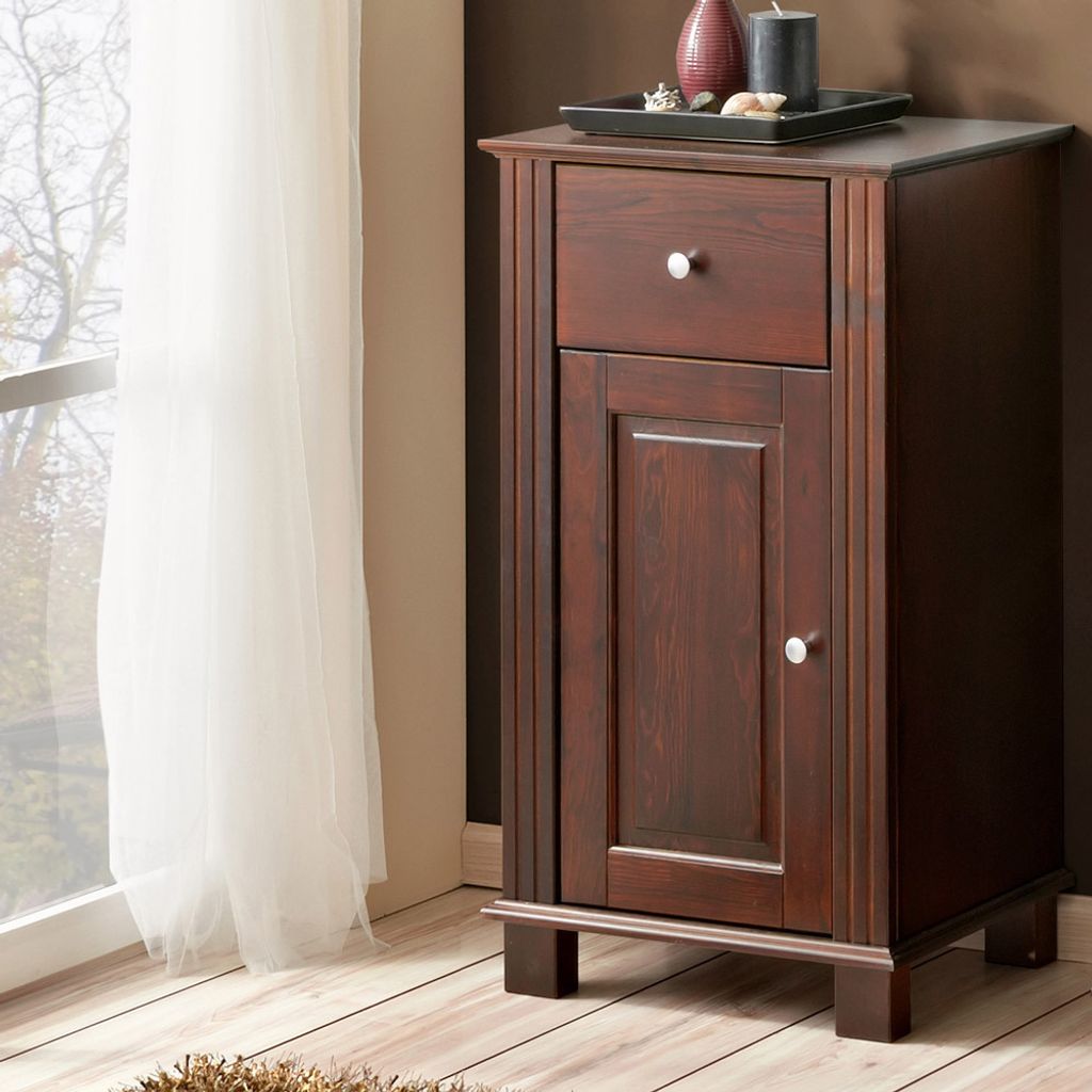 Badmöbel Unterschrank im Landhausstil AVEIRO-56, Pinie Massivholz braun, B/H/T ca. 46/82/35cm