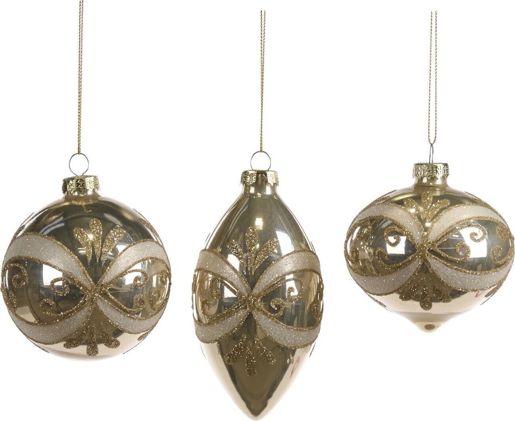 Goodwill Weihnachtskugel Glas Creme-Gold D 8 cm Vorteilsset Pro 3 Stück