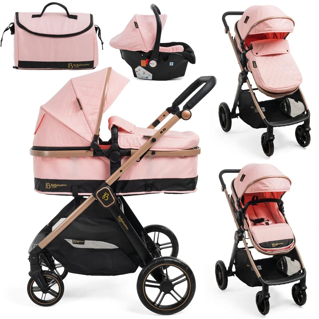 Poussette trio 3 en 1 IRIS rose : la solution complète dès naissance