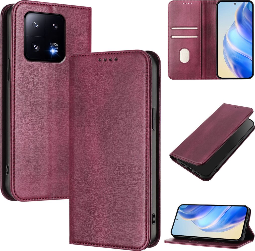 Handyhülle für Xiaomi 13 Pro, Vintage Leder RFID Schutz Kartenfach Standfunktion Magnetische Klapphülle Rot