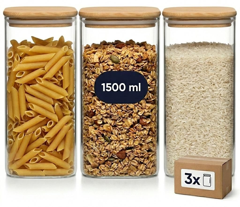 gouveo 3er Set Vorratsdose 1500 ml eckig aus Produktbild 