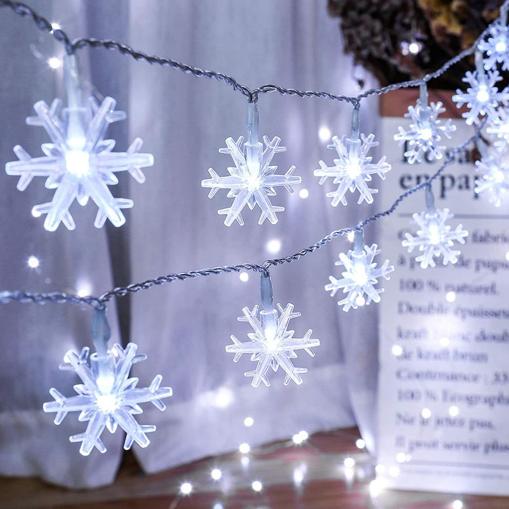 LED Lichterkette Schneeflocke Weihnachten Innen Außen Beleuchtung Fenster Deko 