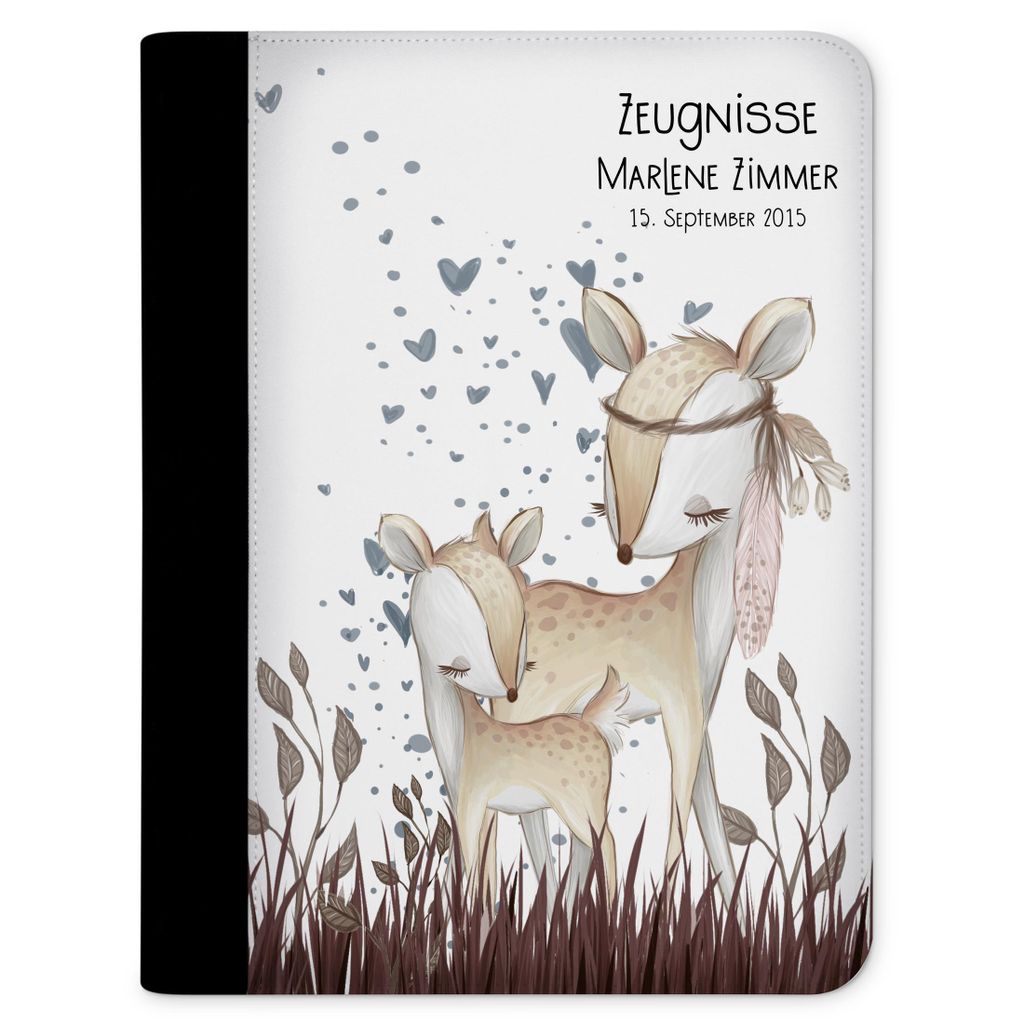 Zeugnismappe, Dokumentenmappe, Ordner A4, Reh mit Klarsichthüllen