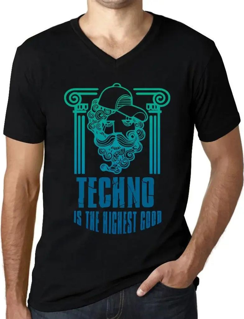 Herren Grafik T-Shirt V-Ausschnitt Techno ist das höchste Gut – Techno Is The Highest Good – Öko-Verantwortlich Vintage Jahrgang Kurzarm Lust...