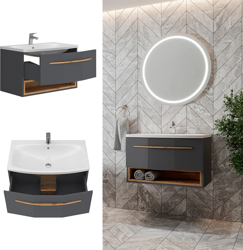 Ensemble meuble de bain anthracite Vicco Stelantis pour rangement optimisé