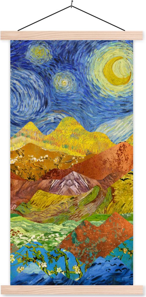 MuchoWow Textilposter Alte Meister - Collage - Van Gogh 40x80 cm mit holzfarbenen Rahmen - Wohnzimmer