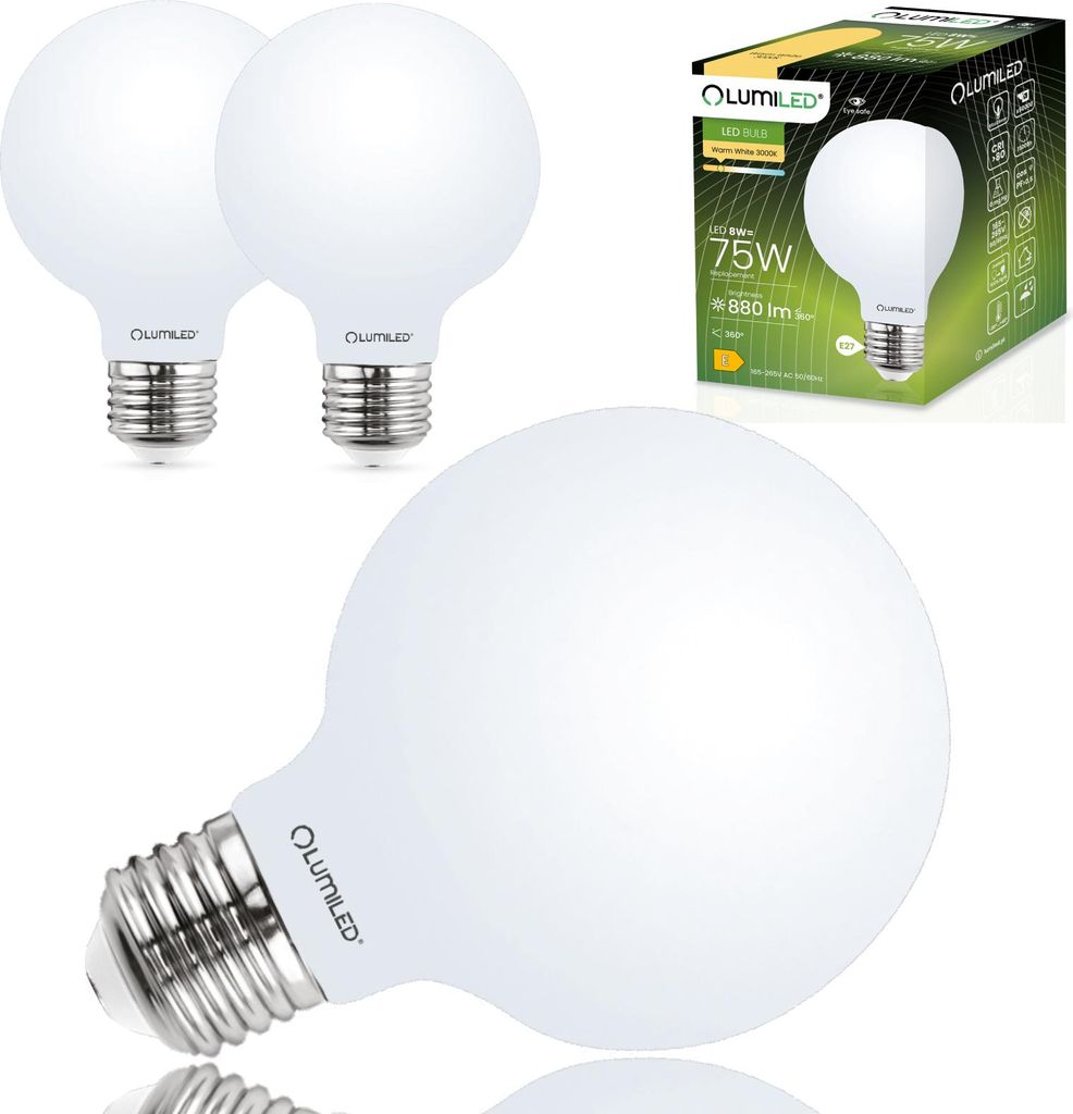 3x Żarówka LED E27 Kula G95 8W = 75W 880lm 3000K Ciepła Zdjęcie produktu 