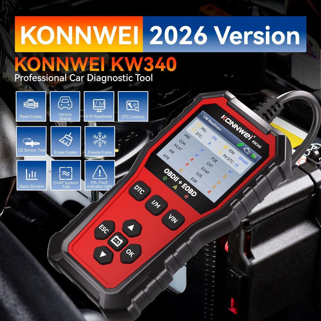 OBD2 Auto Diagnosegerät, Multifunktionaler OBDII/EOBD Fehlercodeleser für Motor, ABS, KFZ Vollsystem Scanner zum Auslesen & Löschen von Fehlercodes