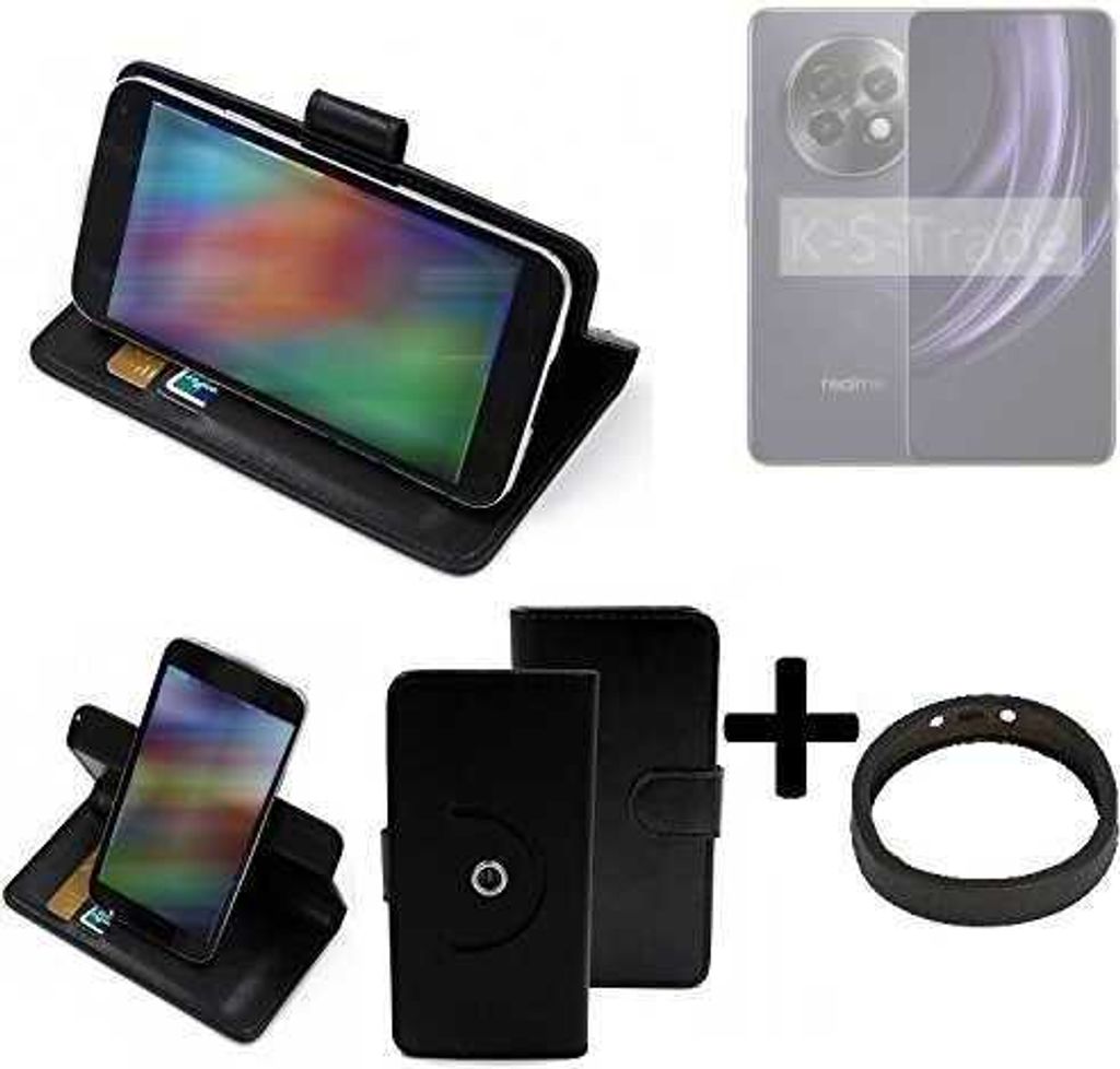 K-S-Trade Case Schutz Hülle kompatibel mit Realme 13+ 5G + Bumper Handy Hülle Flipcase Smartphone Cover Handy Schutz Tasche Walletcase schwarz