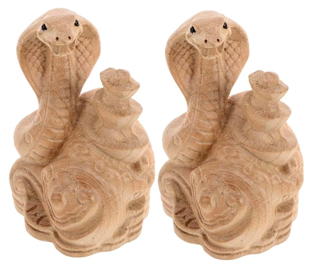 2 Stück Schlangenstatue aus Holz als Dekoration zum Jahr der Schlange mit Quaste für Wohnzimmer und Chinesisches Neujahr
