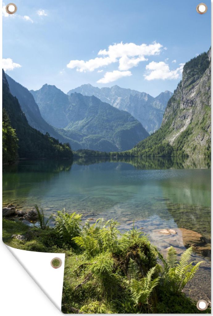 MuchoWow 60x90 cm Outdoor-Poster Gartendeko Sichtschutz Garten Poster für den Garten Der Obersee mit Bergen im Hintergrund in Bayern, Deutschland