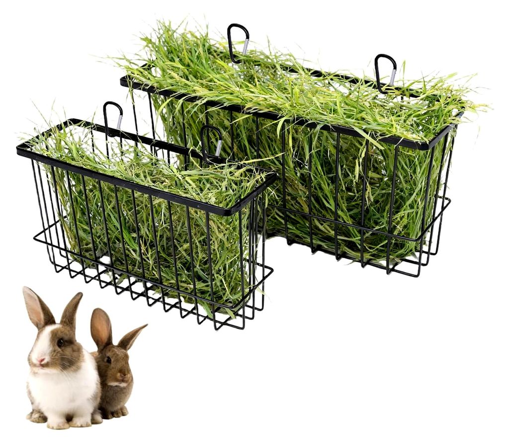 Heuraufe für Kaninchen und Meerschweinchen – 2er Set große und mittlere Futterraufe, Zubehör für Meerschweinchen mit 2 Haken pro Korb, stabil...