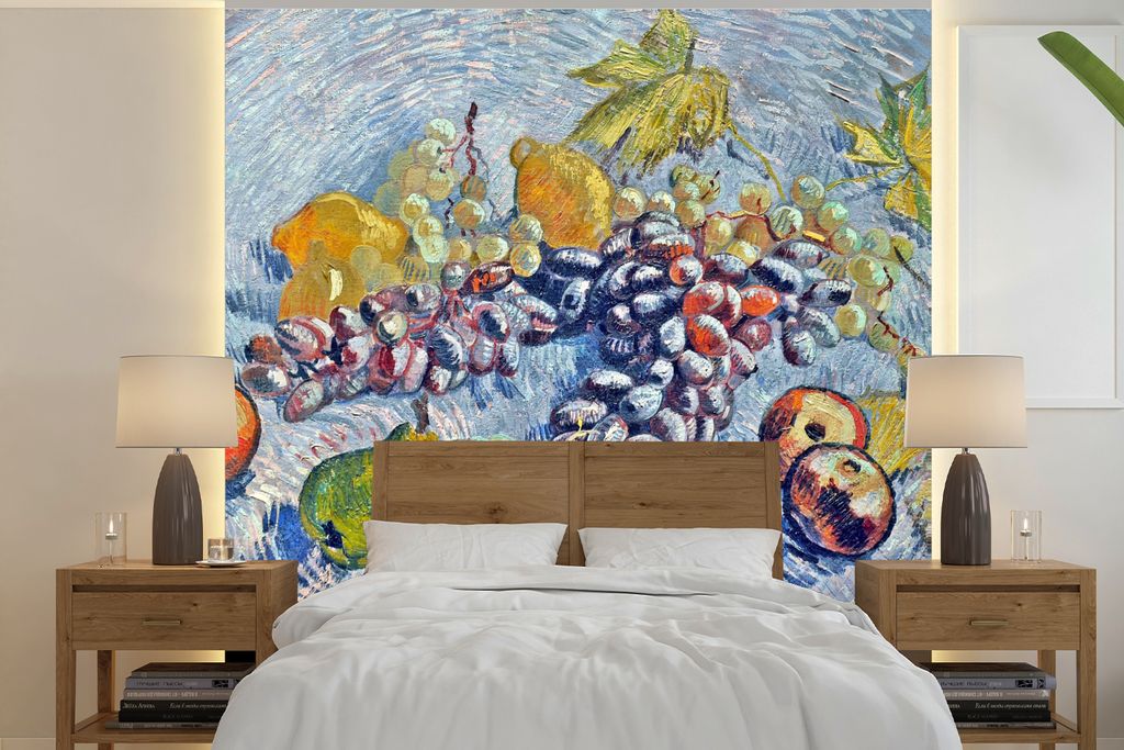 MuchoWow Fototapete für Wohnzimmer oder Schlafzimmer Wandtapete Vinyl Motivtapete Weintrauben, Zitronen, Birnen und Äpfel - Vincent van Gogh - ...
