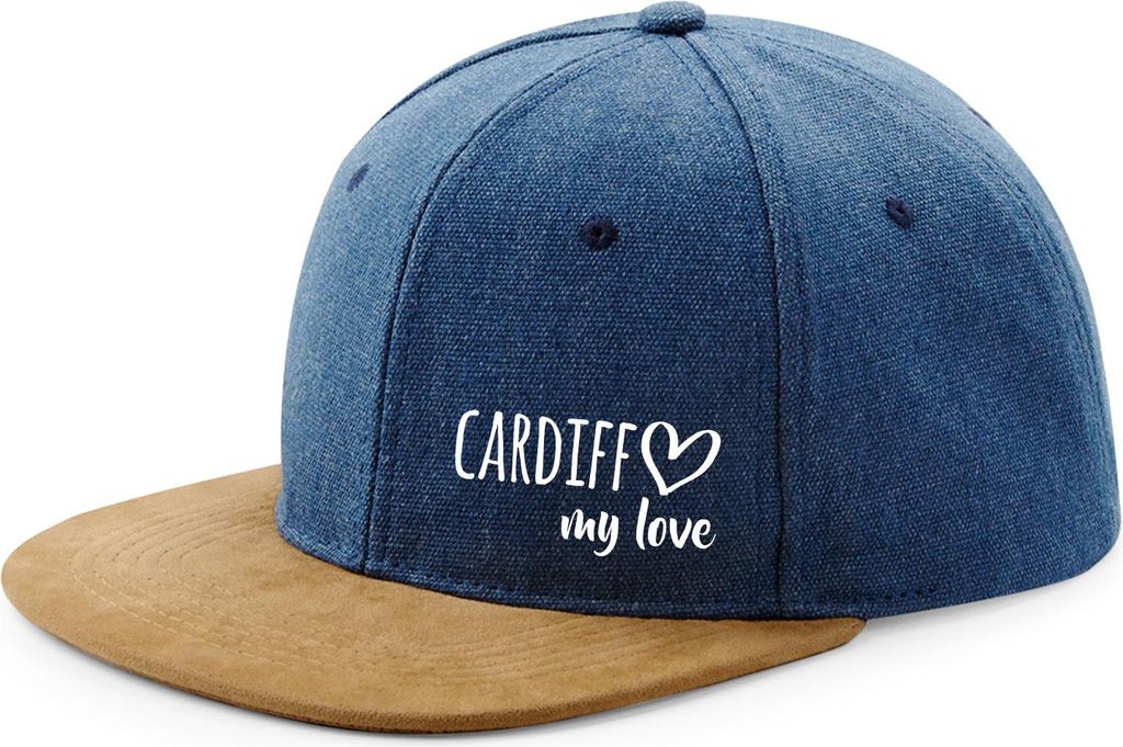 Huuraa Cappy Mütze Cardiff my love Denim Baumwolle und Polyester Snapback Kappe Geschenkidee