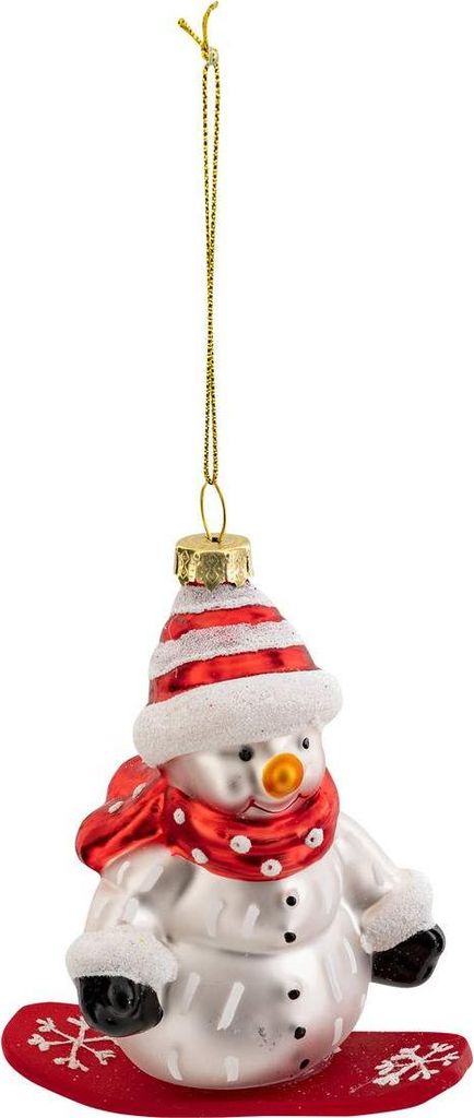 Sujet schneemann snowboard glas h.10cm rot und weiß - Feeric Lights & Christmas