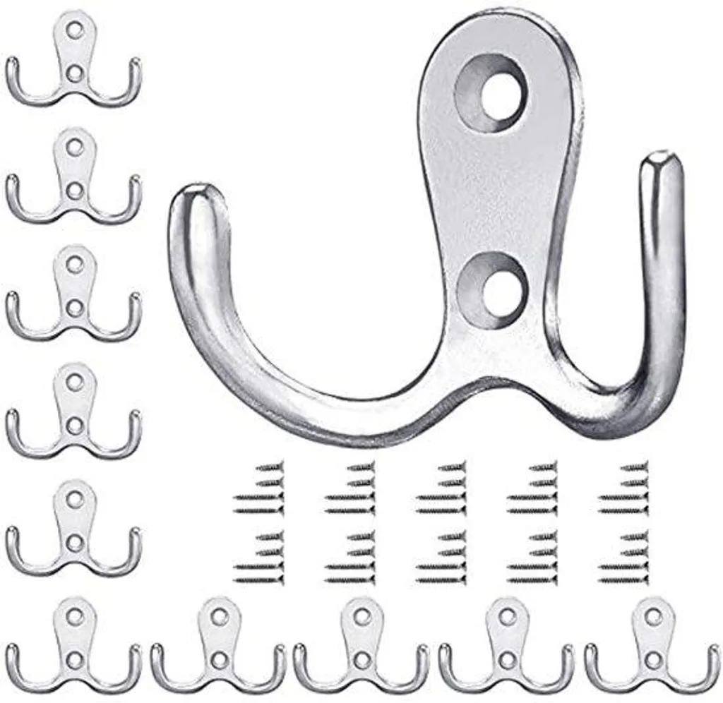 Crochets de Rangement Doubles en Métal Lot de 10 - Finition Argent Durable