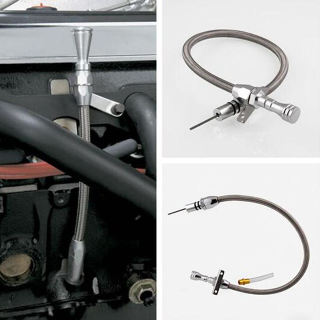 Übertragung Ölmessstab Edelstahl geflochten Firewall flexibel TH350 TH-400 700R4 Tranny SBC BBC Trans Ersatz für Chevy GM