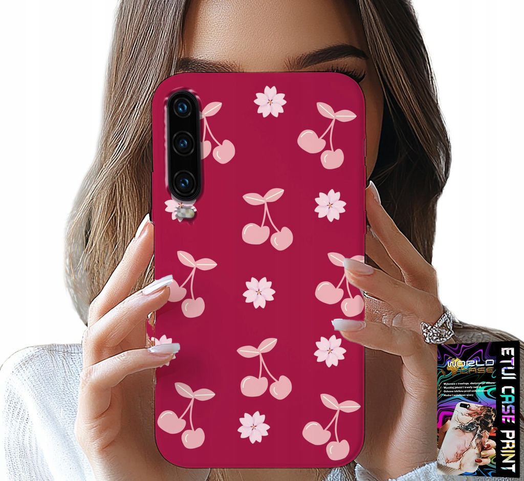 Etui Für Huawei P30 - Kirschen, Kirschen Auf Weinrotem Hintergrund + Folie