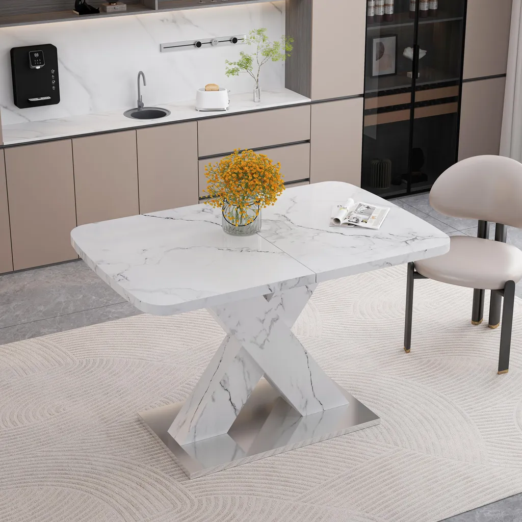 Table de salle à manger moderne carrée et extensible blanche