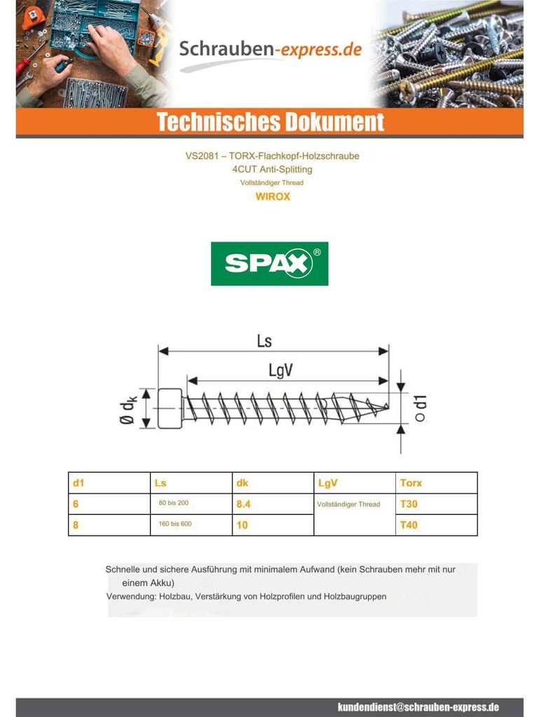 Spax Holzschraube Zylindrischer Flachkopf T30 6X140 Produktbild 