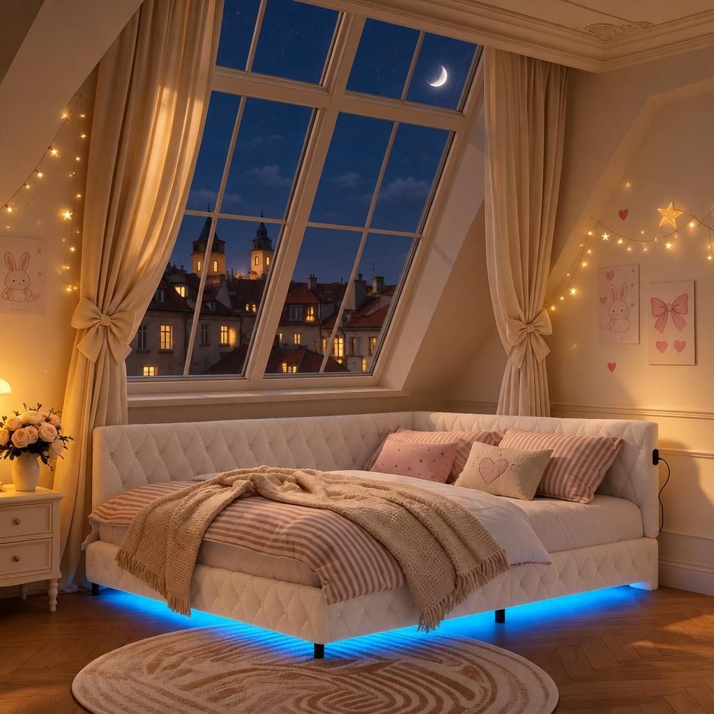 Łóżko młodzieżowe INONEFT 140x200 z oświetleniem LED, Zdjęcie produktu 