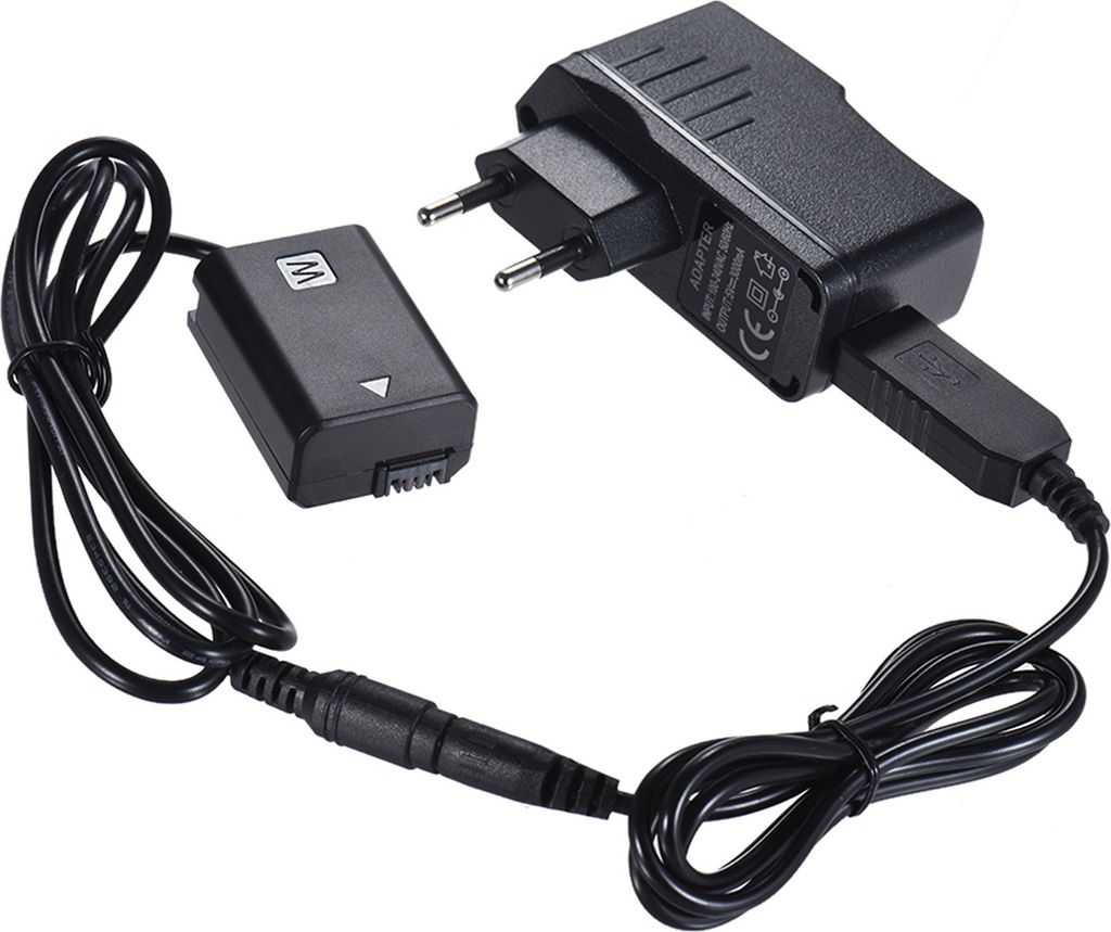 Andoer NP-FW50 Dummy Batterie + 5V 3A USB Netzteil Kabel mit Netzstecker Ersatz fuer AC-PW20 fuer Sony NEX-3/5/6/7 Serie A33 A37 A35 A7 a7 A7II A60...